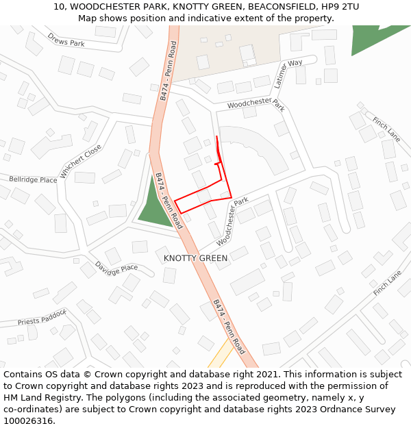 10, WOODCHESTER PARK, KNOTTY GREEN, BEACONSFIELD, HP9 2TU: Location map and indicative extent of plot