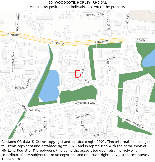 10, WOODCOTE, HORLEY, RH6 9AL: Location map and indicative extent of plot