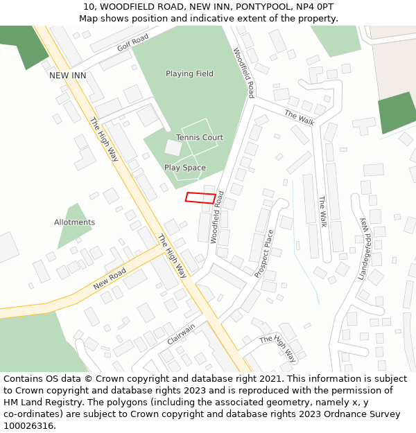 10, WOODFIELD ROAD, NEW INN, PONTYPOOL, NP4 0PT: Location map and indicative extent of plot