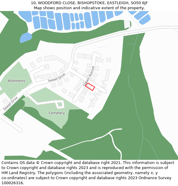 10, WOODFORD CLOSE, BISHOPSTOKE, EASTLEIGH, SO50 6JF: Location map and indicative extent of plot