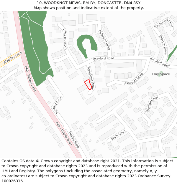 10, WOODKNOT MEWS, BALBY, DONCASTER, DN4 8SY: Location map and indicative extent of plot