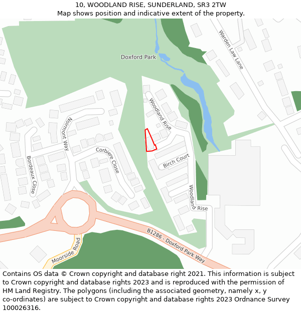10, WOODLAND RISE, SUNDERLAND, SR3 2TW: Location map and indicative extent of plot