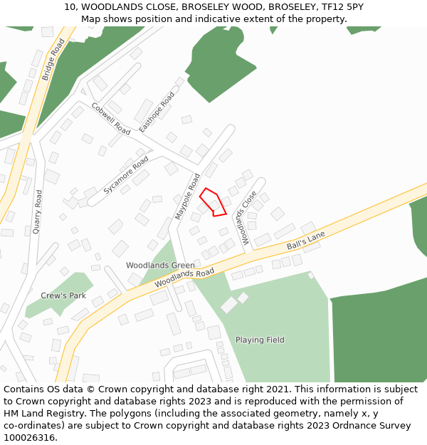 10, WOODLANDS CLOSE, BROSELEY WOOD, BROSELEY, TF12 5PY: Location map and indicative extent of plot