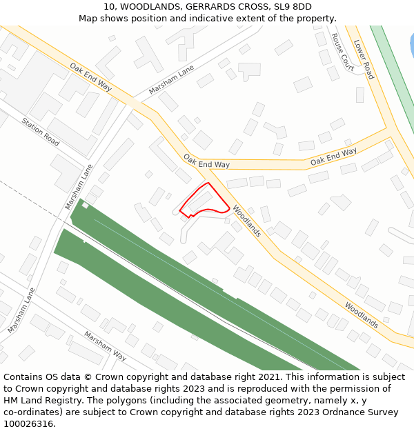 10, WOODLANDS, GERRARDS CROSS, SL9 8DD: Location map and indicative extent of plot