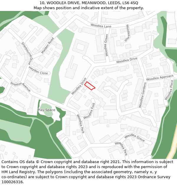 10, WOODLEA DRIVE, MEANWOOD, LEEDS, LS6 4SQ: Location map and indicative extent of plot