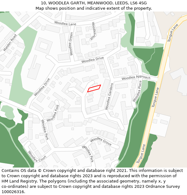 10, WOODLEA GARTH, MEANWOOD, LEEDS, LS6 4SG: Location map and indicative extent of plot