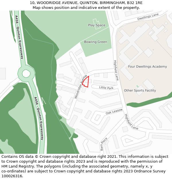 10, WOODRIDGE AVENUE, QUINTON, BIRMINGHAM, B32 1RE: Location map and indicative extent of plot
