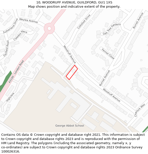 10, WOODRUFF AVENUE, GUILDFORD, GU1 1XS: Location map and indicative extent of plot