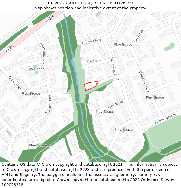 10, WOODRUFF CLOSE, BICESTER, OX26 3ZL: Location map and indicative extent of plot