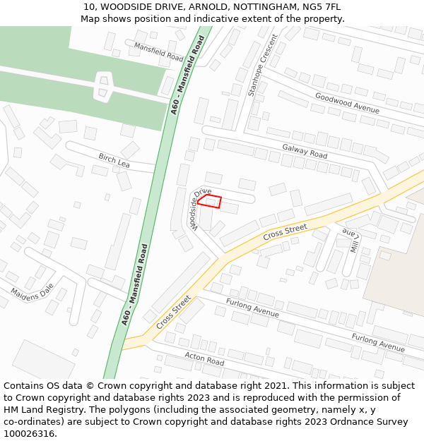 10, WOODSIDE DRIVE, ARNOLD, NOTTINGHAM, NG5 7FL: Location map and indicative extent of plot