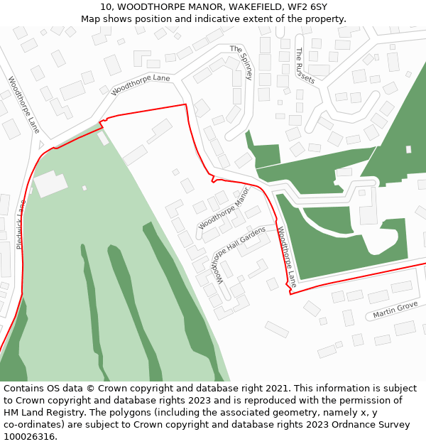 10, WOODTHORPE MANOR, WAKEFIELD, WF2 6SY: Location map and indicative extent of plot