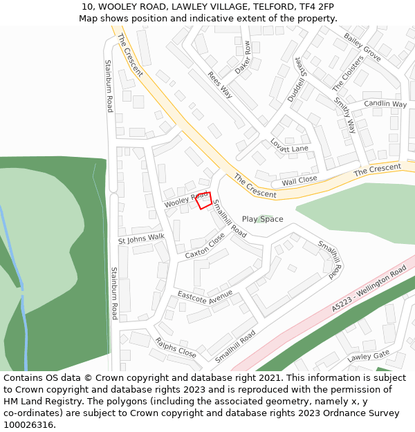 10, WOOLEY ROAD, LAWLEY VILLAGE, TELFORD, TF4 2FP: Location map and indicative extent of plot