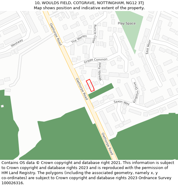 10, WOULDS FIELD, COTGRAVE, NOTTINGHAM, NG12 3TJ: Location map and indicative extent of plot