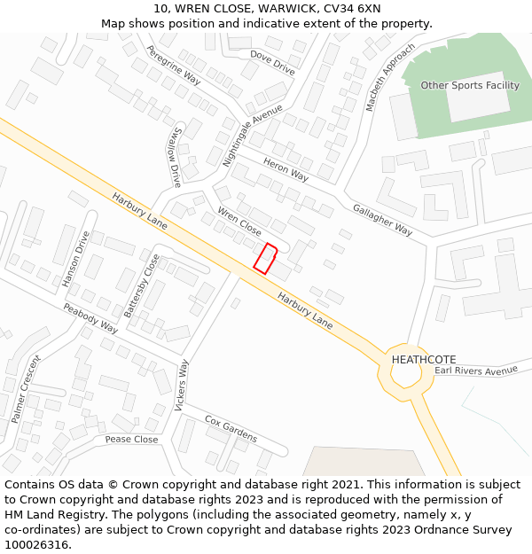 10, WREN CLOSE, WARWICK, CV34 6XN: Location map and indicative extent of plot