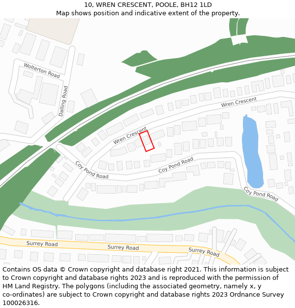 10, WREN CRESCENT, POOLE, BH12 1LD: Location map and indicative extent of plot