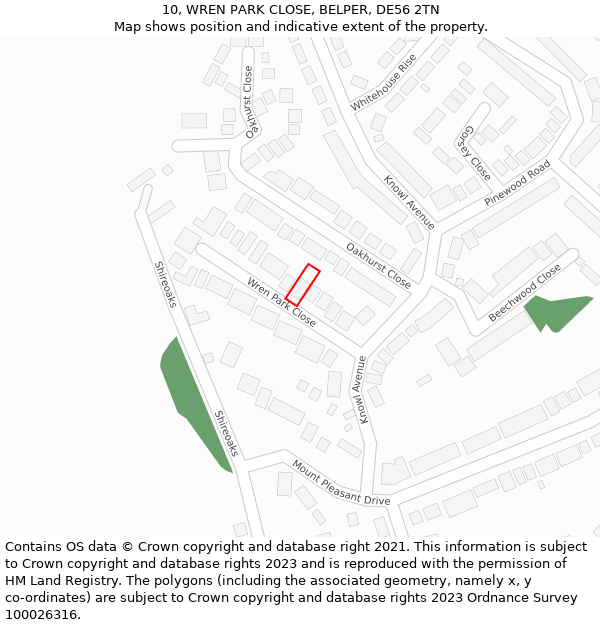 10, WREN PARK CLOSE, BELPER, DE56 2TN: Location map and indicative extent of plot