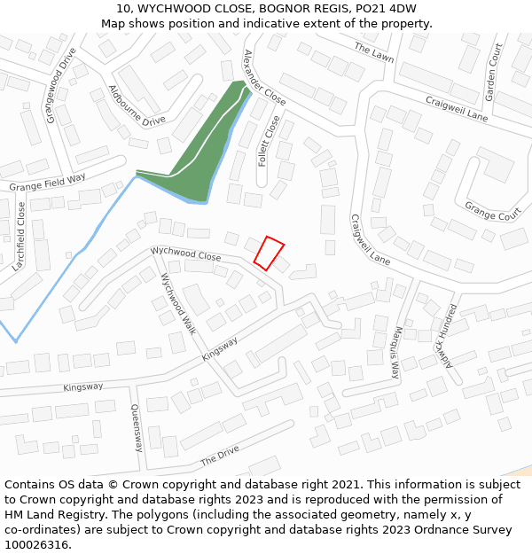 10, WYCHWOOD CLOSE, BOGNOR REGIS, PO21 4DW: Location map and indicative extent of plot