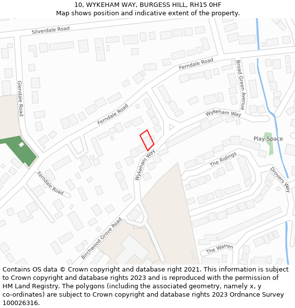 10, WYKEHAM WAY, BURGESS HILL, RH15 0HF: Location map and indicative extent of plot