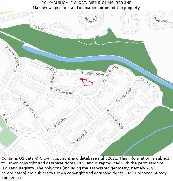 10, YARNINGALE CLOSE, BIRMINGHAM, B30 3NB: Location map and indicative extent of plot