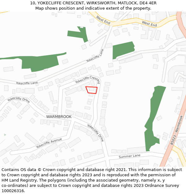 10, YOKECLIFFE CRESCENT, WIRKSWORTH, MATLOCK, DE4 4ER: Location map and indicative extent of plot