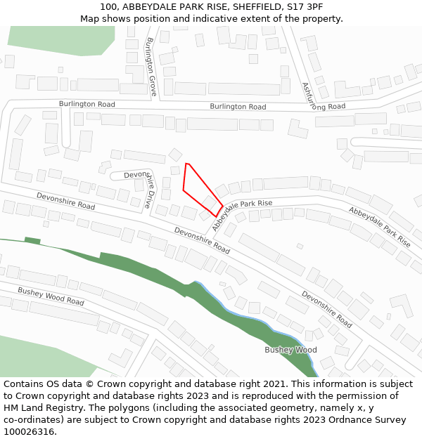 100, ABBEYDALE PARK RISE, SHEFFIELD, S17 3PF: Location map and indicative extent of plot