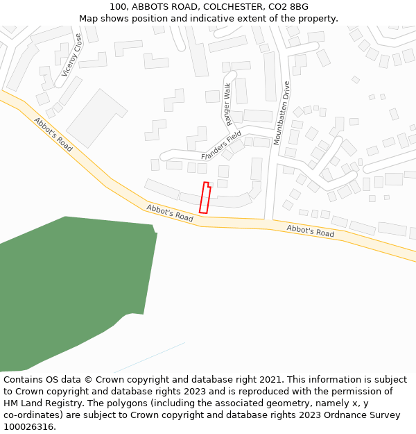100, ABBOTS ROAD, COLCHESTER, CO2 8BG: Location map and indicative extent of plot