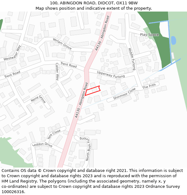 100, ABINGDON ROAD, DIDCOT, OX11 9BW: Location map and indicative extent of plot