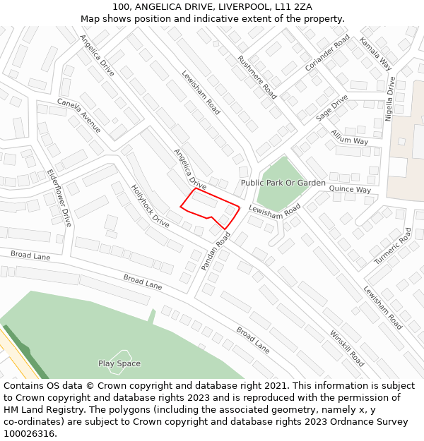 100, ANGELICA DRIVE, LIVERPOOL, L11 2ZA: Location map and indicative extent of plot