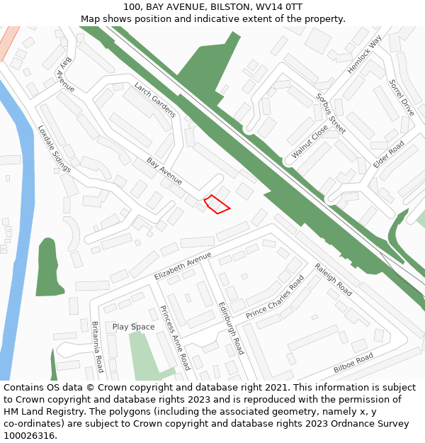 100, BAY AVENUE, BILSTON, WV14 0TT: Location map and indicative extent of plot