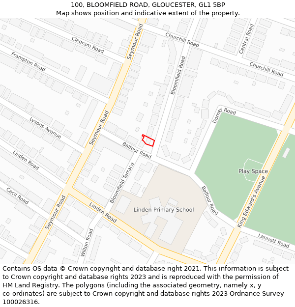 100, BLOOMFIELD ROAD, GLOUCESTER, GL1 5BP: Location map and indicative extent of plot