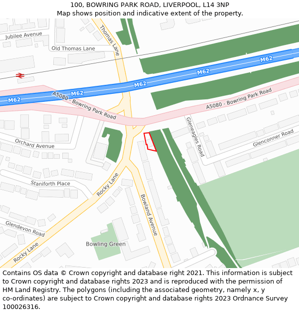 100, BOWRING PARK ROAD, LIVERPOOL, L14 3NP: Location map and indicative extent of plot