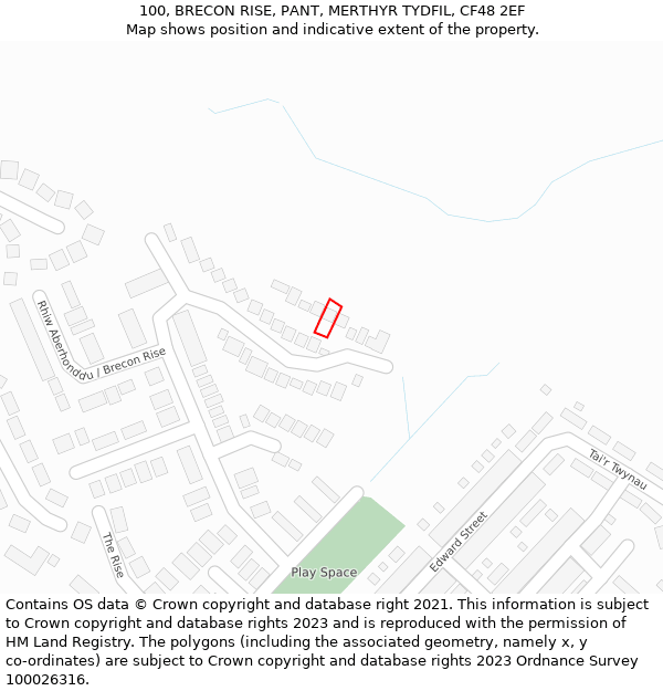 100, BRECON RISE, PANT, MERTHYR TYDFIL, CF48 2EF: Location map and indicative extent of plot