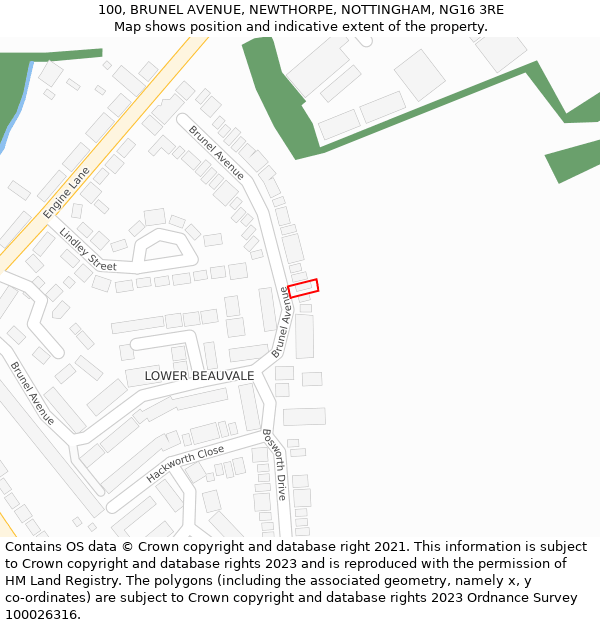 100, BRUNEL AVENUE, NEWTHORPE, NOTTINGHAM, NG16 3RE: Location map and indicative extent of plot