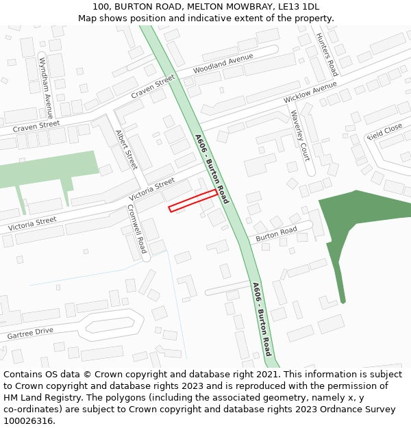 100, BURTON ROAD, MELTON MOWBRAY, LE13 1DL: Location map and indicative extent of plot