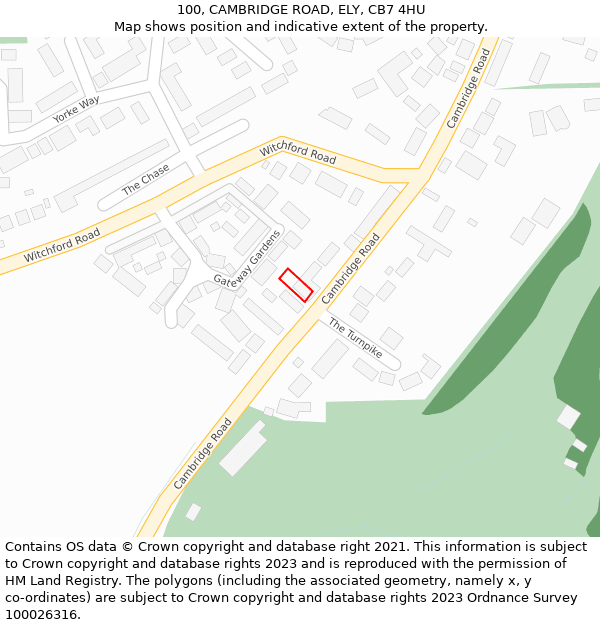 100, CAMBRIDGE ROAD, ELY, CB7 4HU: Location map and indicative extent of plot