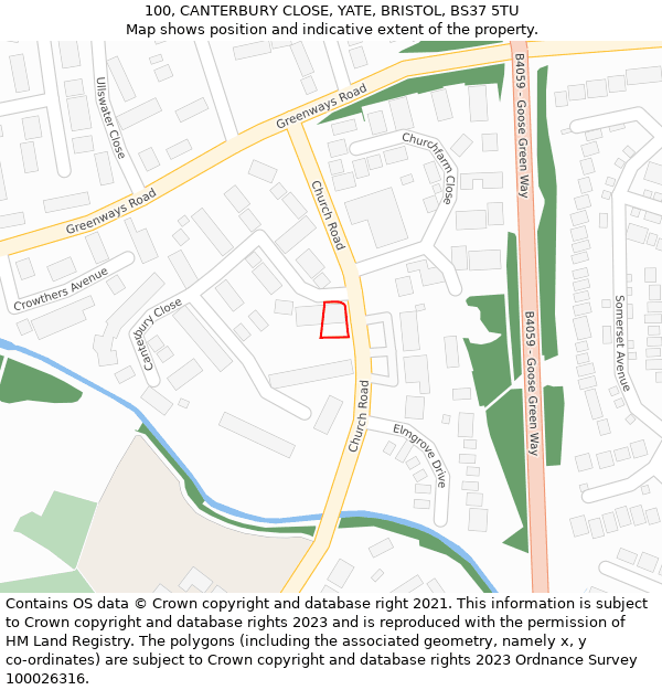 100, CANTERBURY CLOSE, YATE, BRISTOL, BS37 5TU: Location map and indicative extent of plot