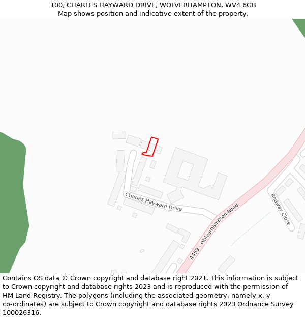 100, CHARLES HAYWARD DRIVE, WOLVERHAMPTON, WV4 6GB: Location map and indicative extent of plot