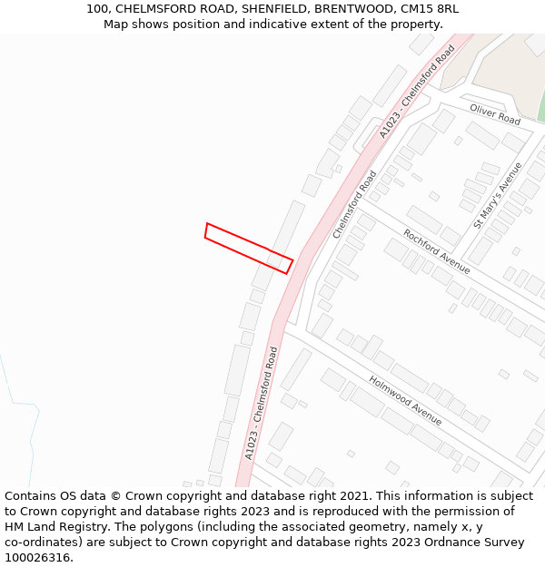 100, CHELMSFORD ROAD, SHENFIELD, BRENTWOOD, CM15 8RL: Location map and indicative extent of plot