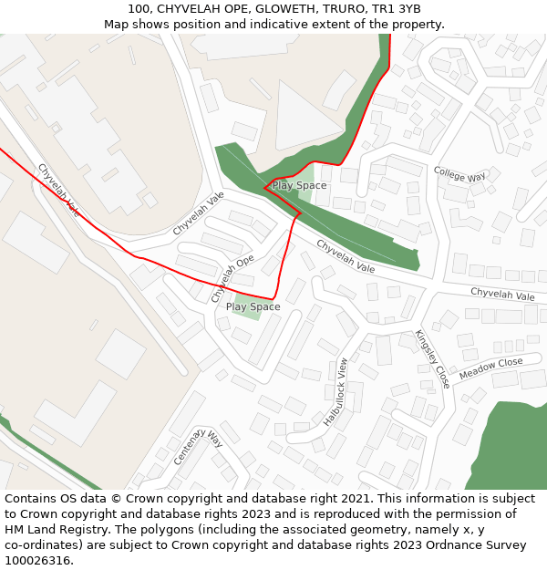 100, CHYVELAH OPE, GLOWETH, TRURO, TR1 3YB: Location map and indicative extent of plot