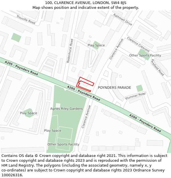 100, CLARENCE AVENUE, LONDON, SW4 8JS: Location map and indicative extent of plot