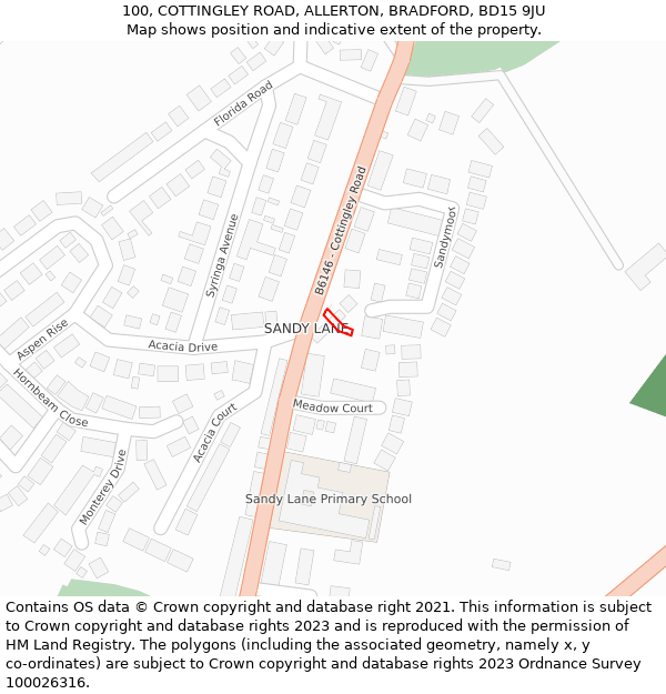 100, COTTINGLEY ROAD, ALLERTON, BRADFORD, BD15 9JU: Location map and indicative extent of plot