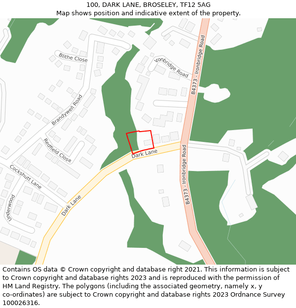 100, DARK LANE, BROSELEY, TF12 5AG: Location map and indicative extent of plot