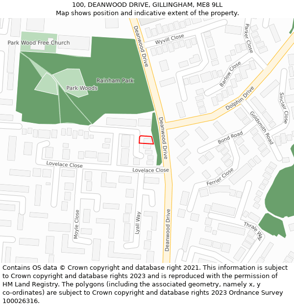 100, DEANWOOD DRIVE, GILLINGHAM, ME8 9LL: Location map and indicative extent of plot