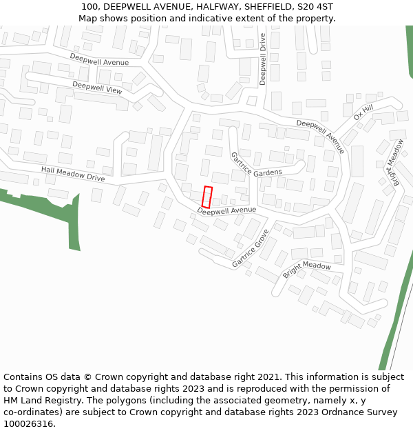 100, DEEPWELL AVENUE, HALFWAY, SHEFFIELD, S20 4ST: Location map and indicative extent of plot