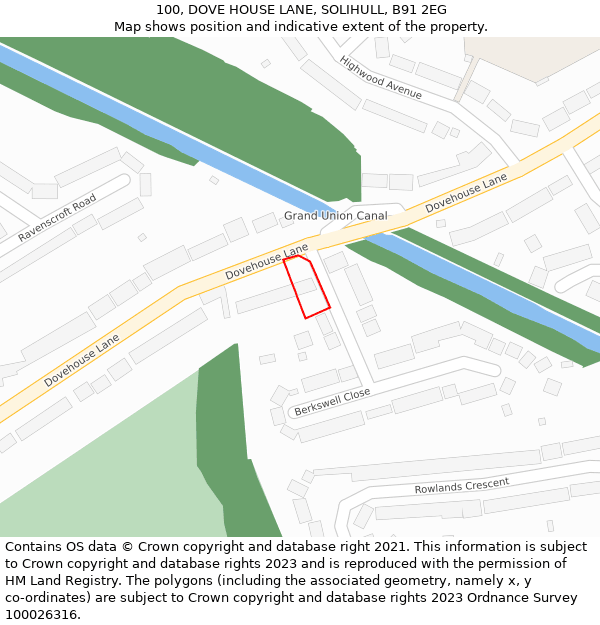 100, DOVE HOUSE LANE, SOLIHULL, B91 2EG: Location map and indicative extent of plot