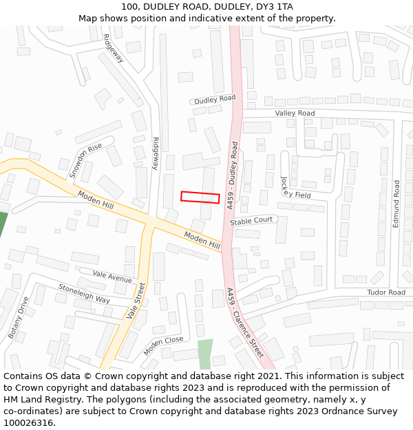 100, DUDLEY ROAD, DUDLEY, DY3 1TA: Location map and indicative extent of plot