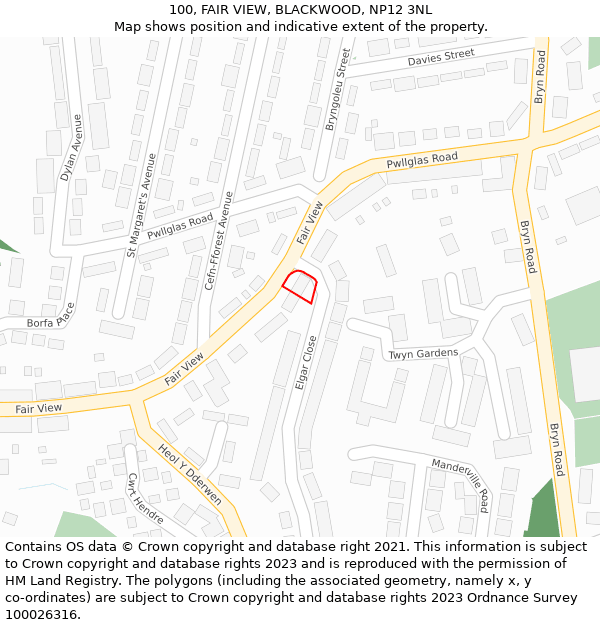 100, FAIR VIEW, BLACKWOOD, NP12 3NL: Location map and indicative extent of plot