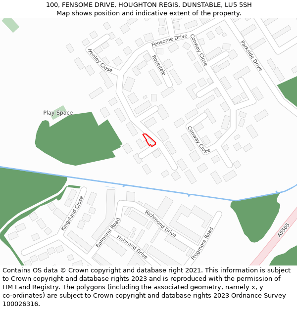 100, FENSOME DRIVE, HOUGHTON REGIS, DUNSTABLE, LU5 5SH: Location map and indicative extent of plot