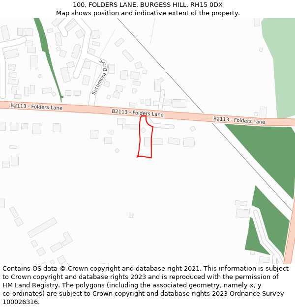 100, FOLDERS LANE, BURGESS HILL, RH15 0DX: Location map and indicative extent of plot