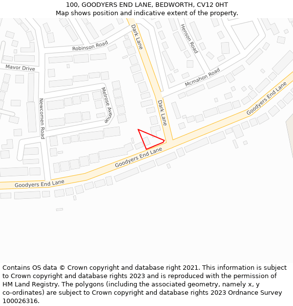 100, GOODYERS END LANE, BEDWORTH, CV12 0HT: Location map and indicative extent of plot